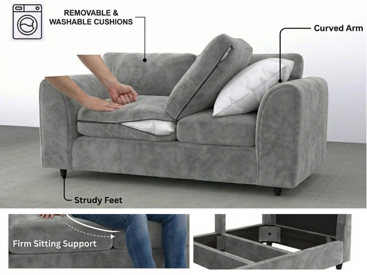 Plush Velvet Fabric Full Back Sofa Set
