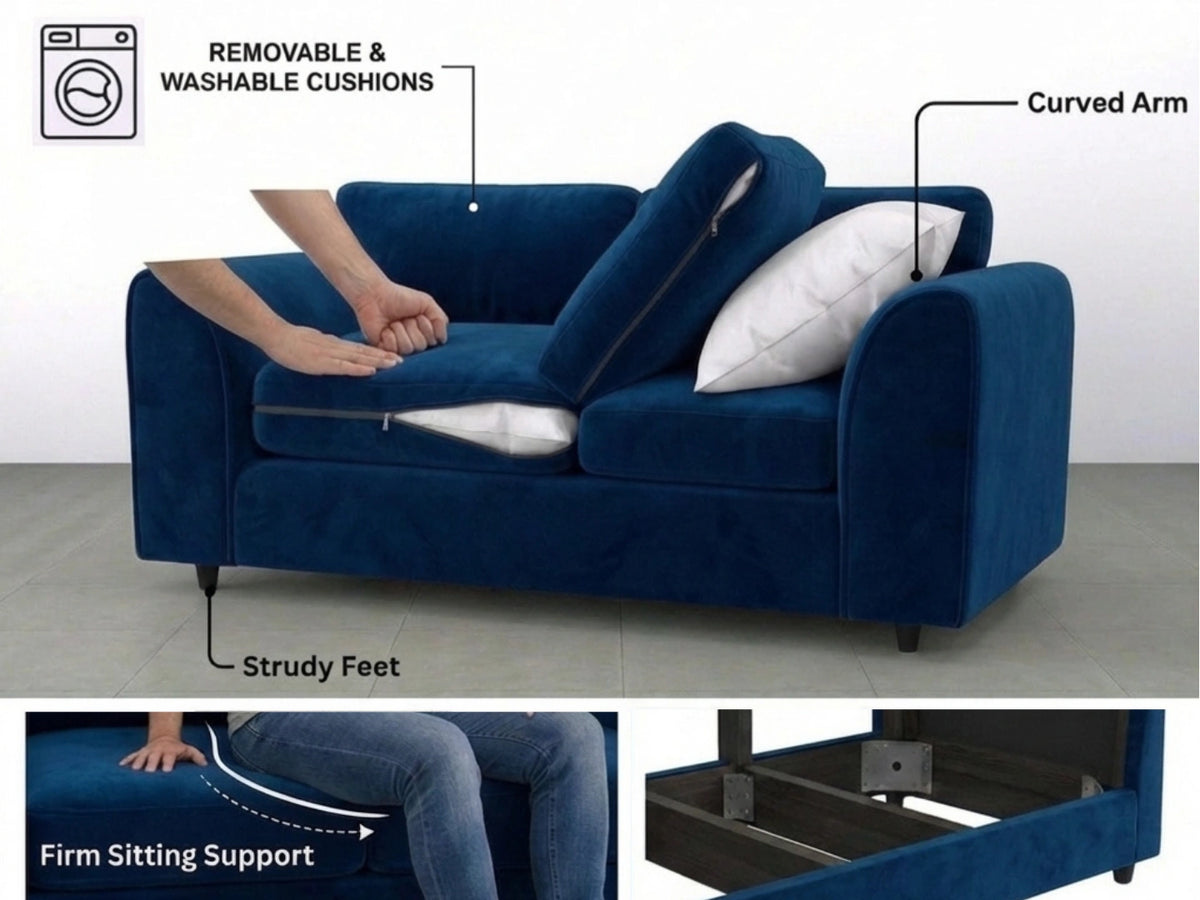 Plush Velvet Fabric Full Back Sofa Set