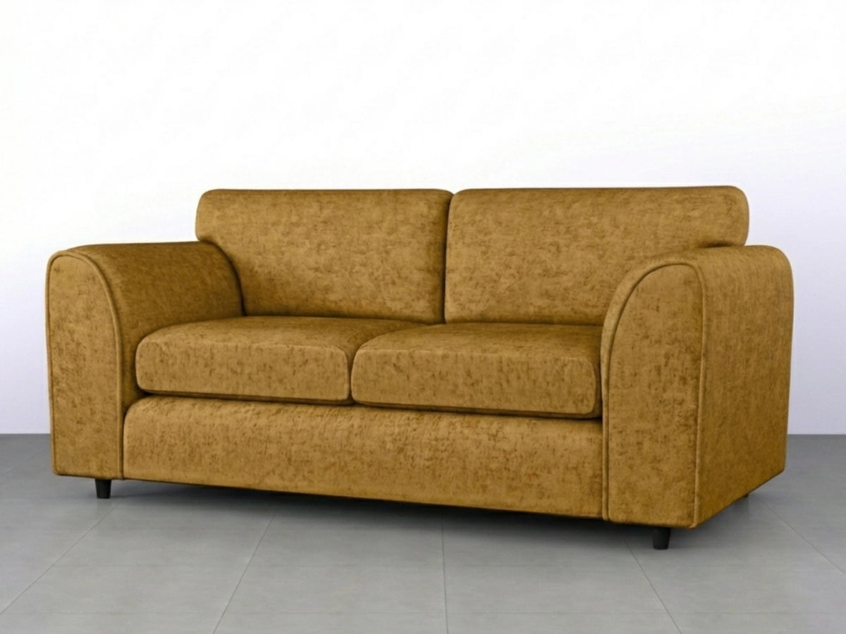Gamzo Outlet Alaska Fabric 3-seater mustard sofa set with full back design, showcasing plush upholstery and modern style.