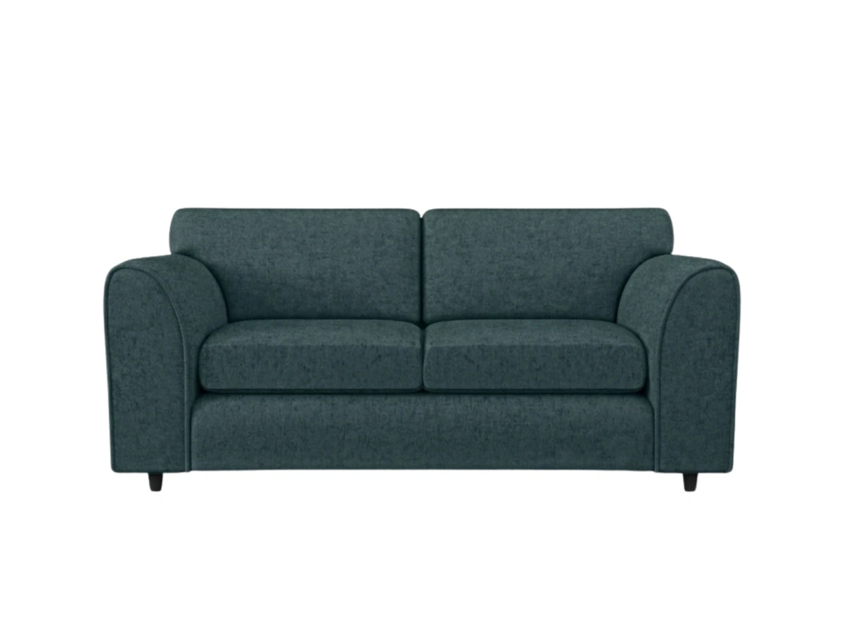 Teal Gamzo Outlet Alaska Fabric full back 3-seater sofa set with plush cushions and wooden legs in a modern living room setting.
