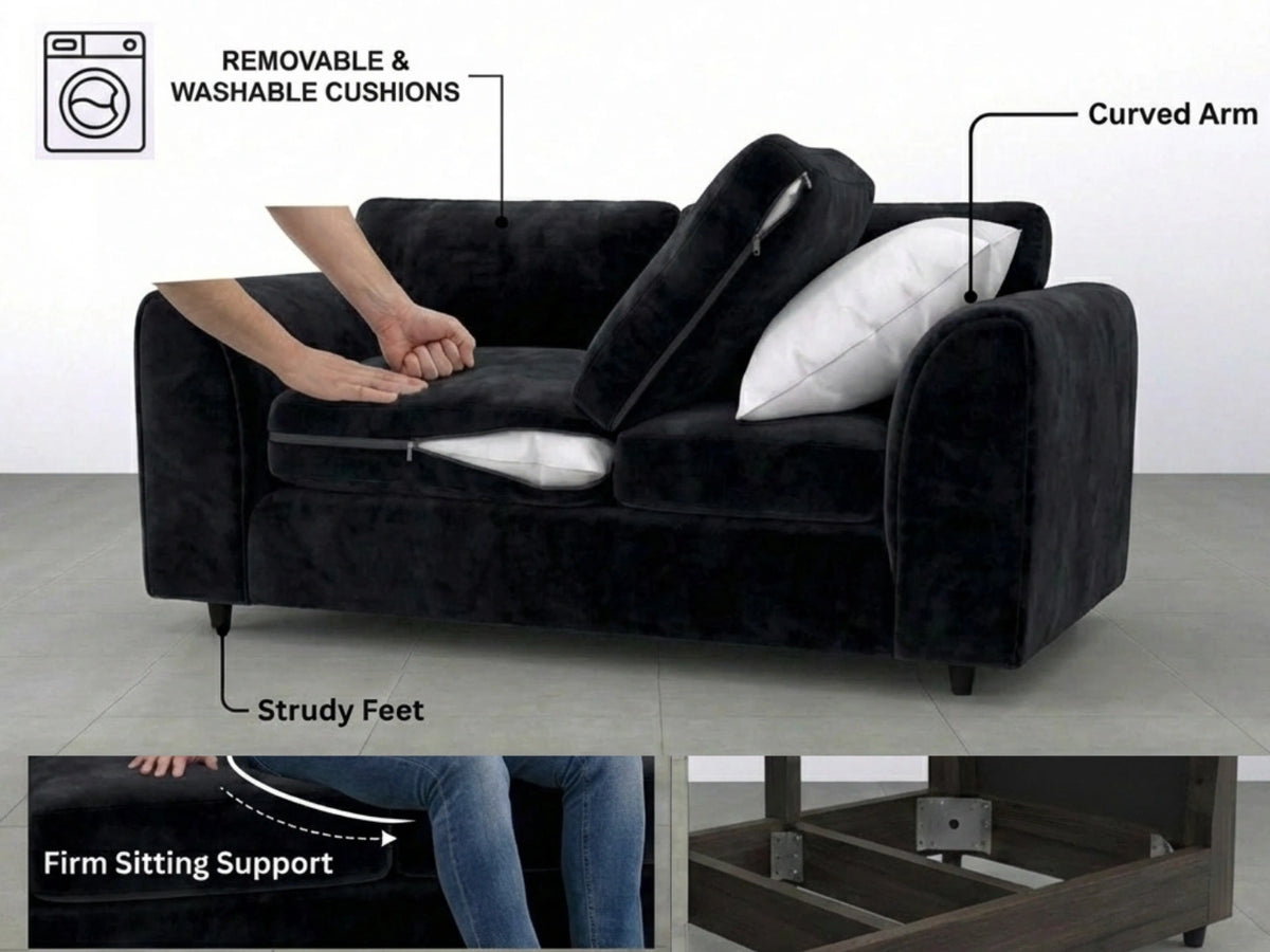 Plush Velvet Fabric Full Back Sofa Set
