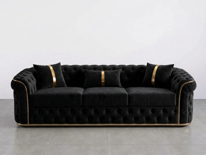 Black Chesterfield sofa set by Gamzo Outlet featuring a stylish 3-seater with button-tufted upholstery and rolled arms.