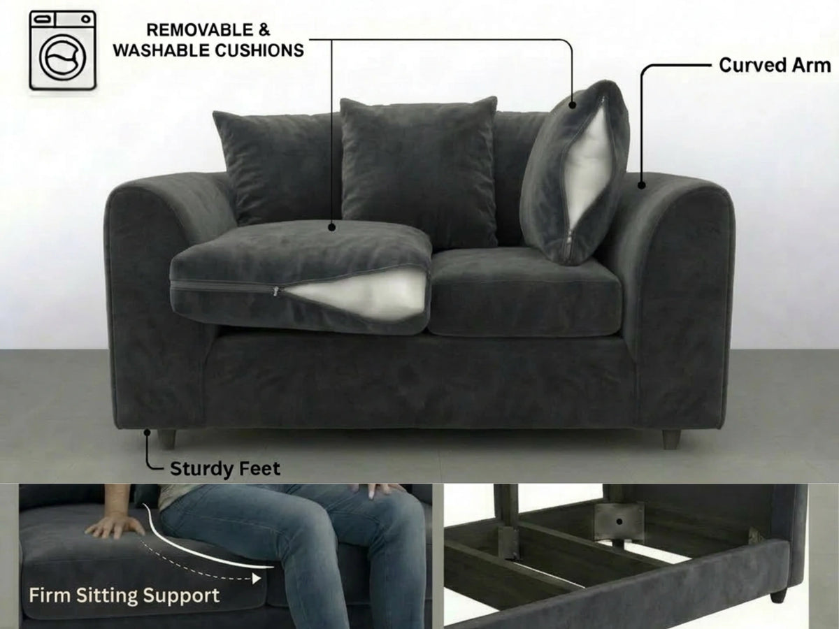 Plush Fabric Scatter Back Sofa Set