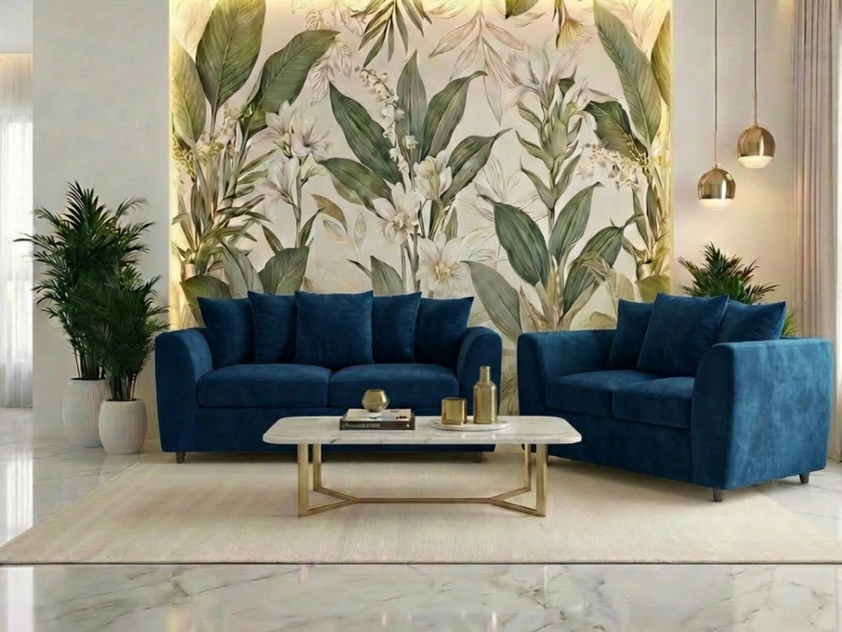 Plush Fabric Scatter Back Sofa Set