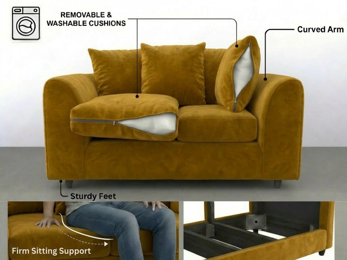 Plush Fabric Scatter Back Sofa Set