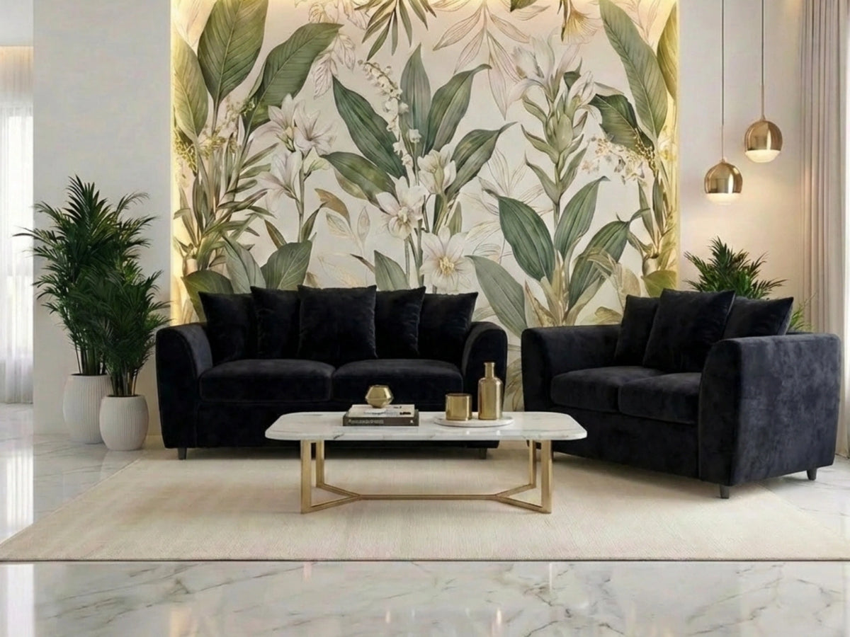 Plush Fabric Scatter Back Sofa Set