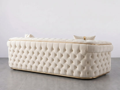 Cream Chesterfield sofa set with a 3-seater design, featuring classic tufted upholstery and rolled arms by Gamzo Outlet.