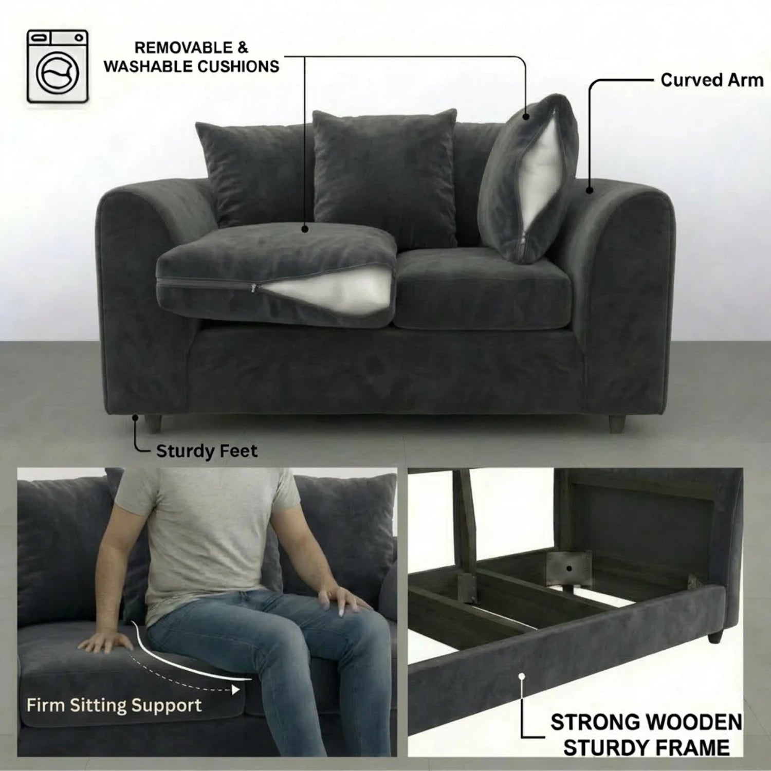 3 seater Dark Grey