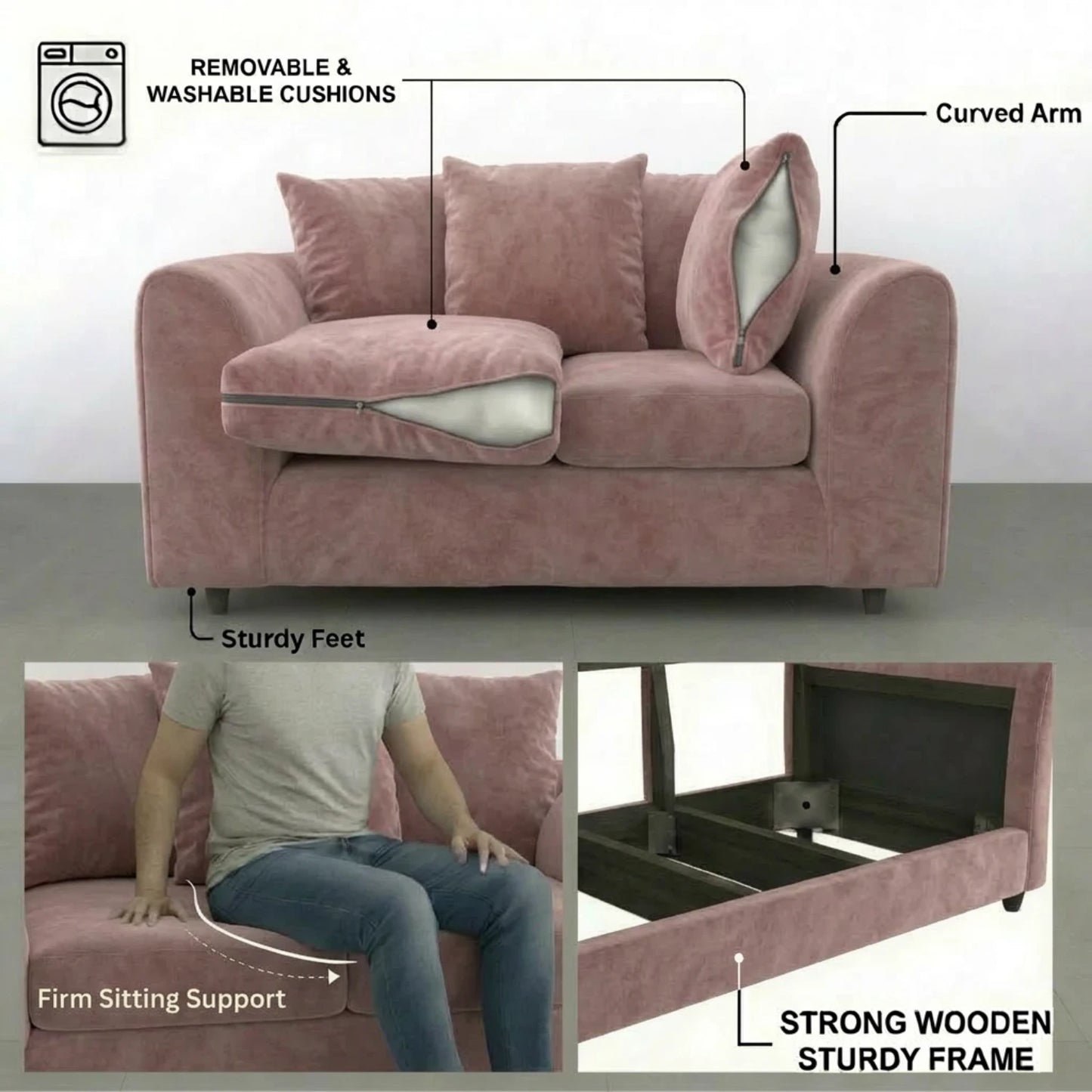 3 seater pink