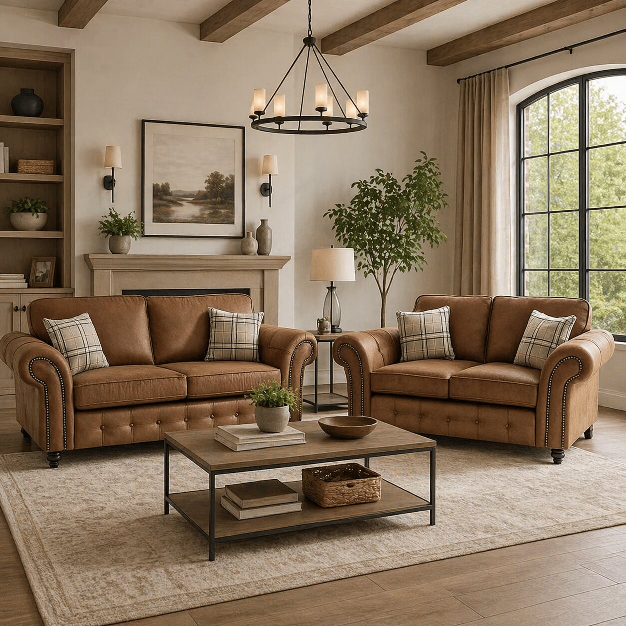 Leather sofa with full back design by Gamzo Outlet, featuring plush cushions and a modern style in a warm brown color.