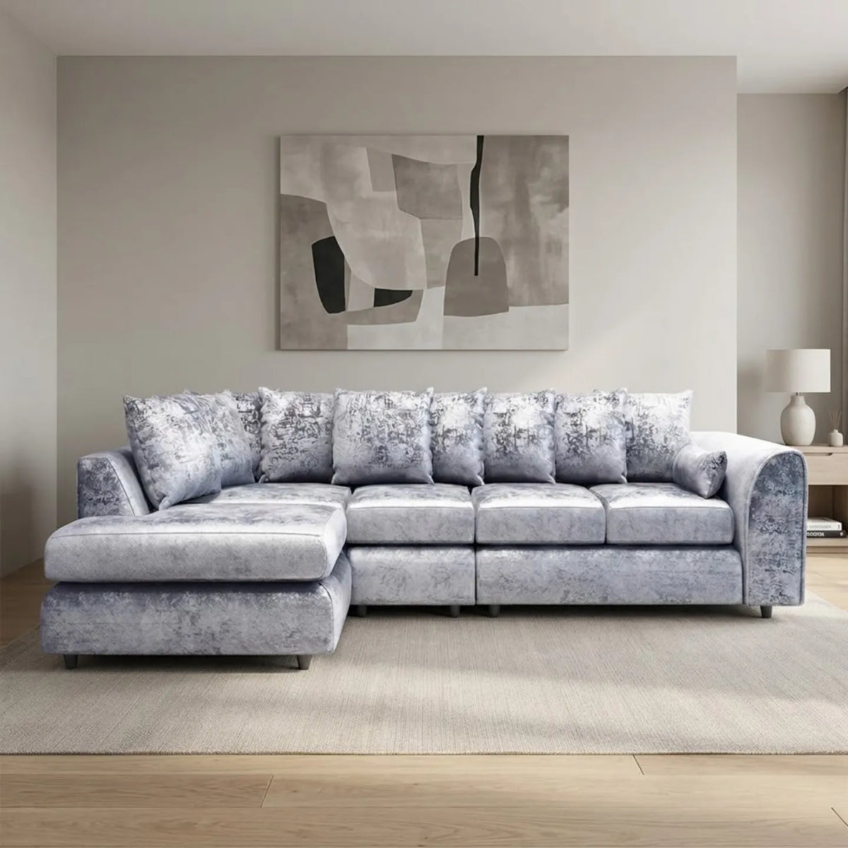 Crushed Velvet Scatter Back XL L-Shape Sofa