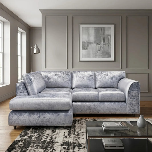Crushed Velvet Full Back L Shape Sofa