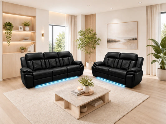 Black Model A electric recliner sofa from Gamzo Outlet, a comfortable 3-seater with plush cushions and modern design.