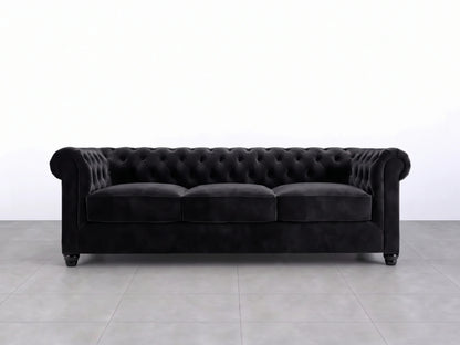 Gamzo Outlet Chesterfield plush velvet fabric sofa set featuring a stylish black 2-seater sofa with elegant tufted design.