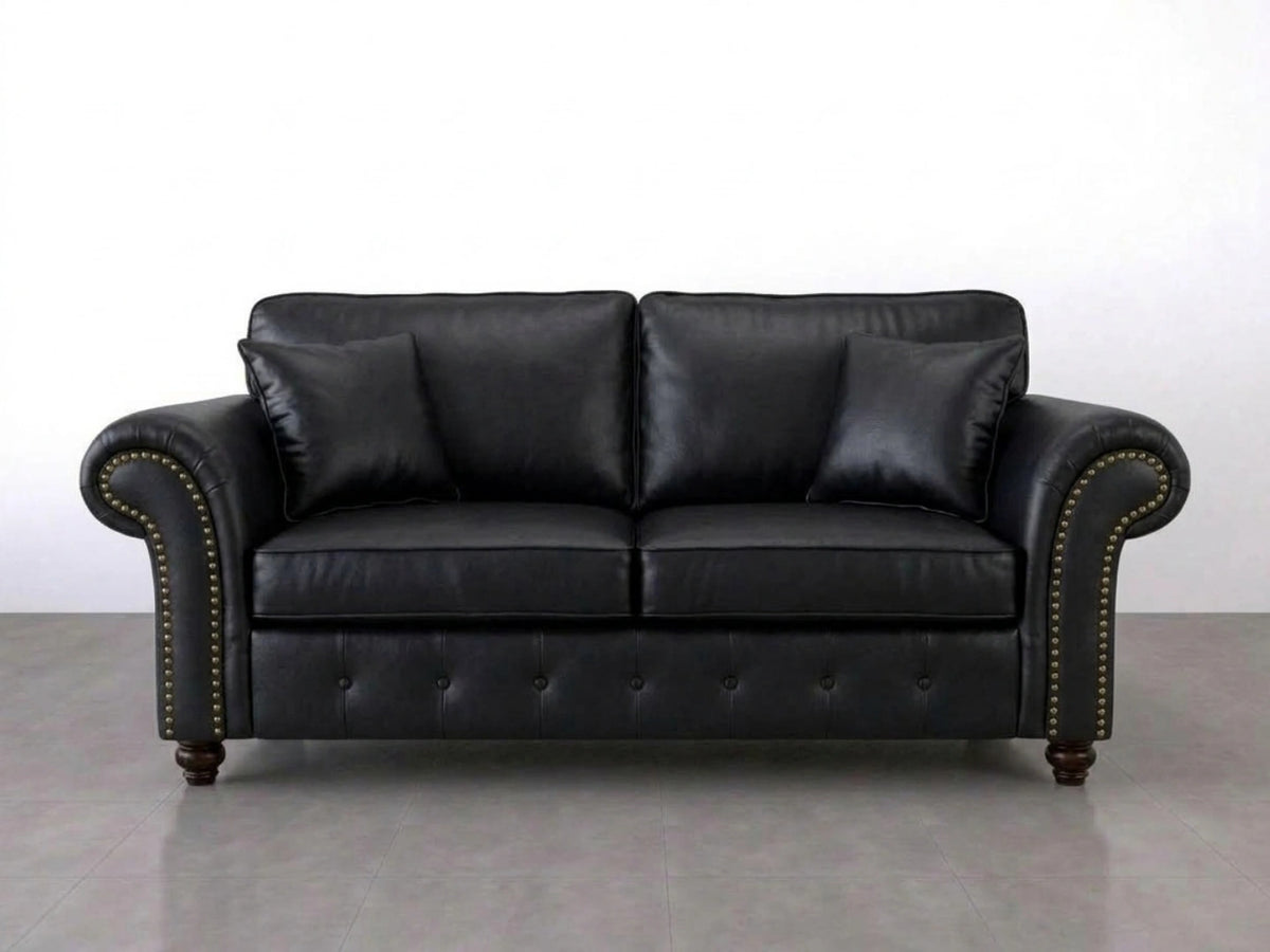 Gamzo Outlet Oakland full back black leather sofa set featuring a stylish 3-seater sofa with plush cushions and a sleek design.