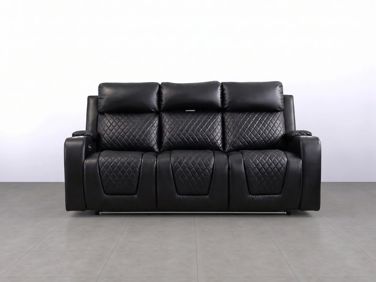 Black Model B electric recliner sofa by Gamzo Outlet, featuring plush cushions and sleek design for comfortable seating.