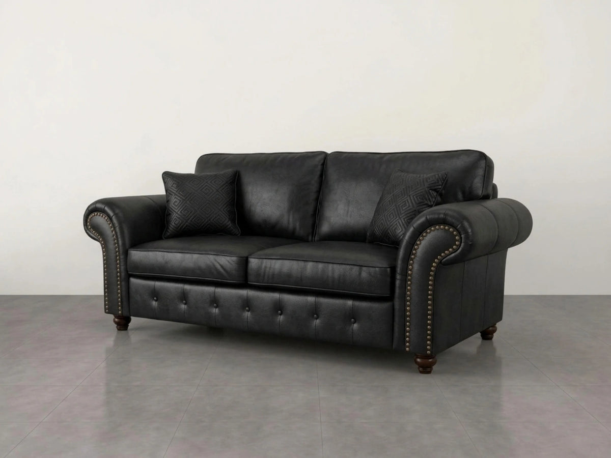 Black Oakland full back leather sofa set by Gamzo Outlet, featuring a stylish 3-seater sofa with plush leather upholstery.