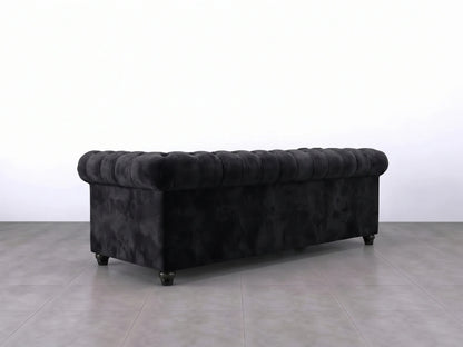Black Chesterfield plush velvet fabric sofa set, 3-seater with elegant button-tufted design from Gamzo Outlet.