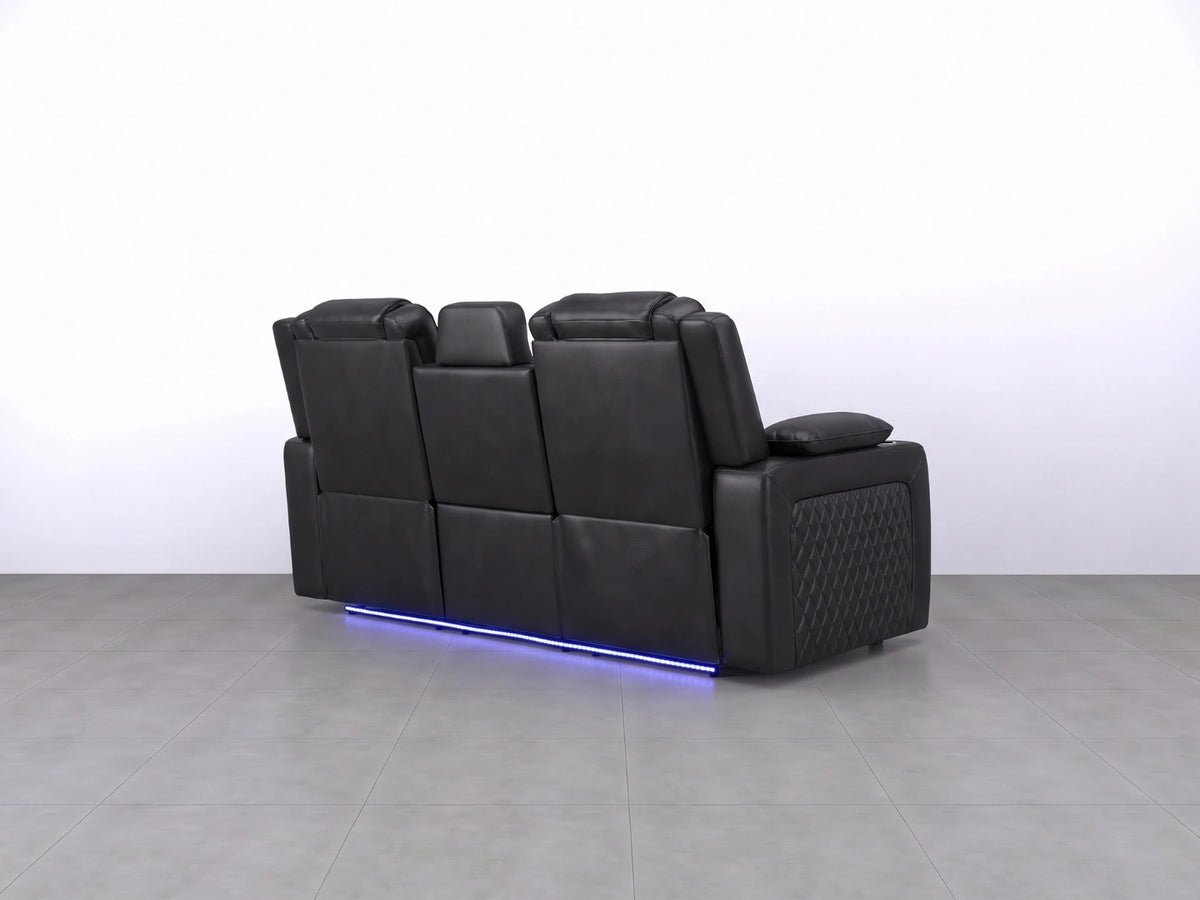 Black Model O electric recliner sofa by Gamzo Outlet, showing the 3-seater sofa with plush cushions and modern design.