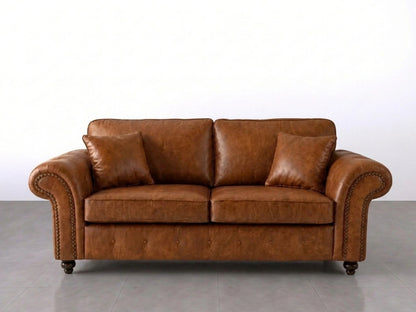 Brown Oakland full back leather sofa set with a 3-seater design by Gamzo Outlet, showcasing plush cushions and elegant stitching.