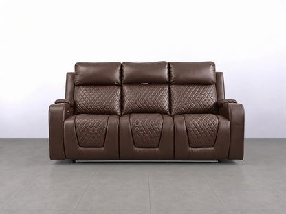 Brown Model B electric 3-seater recliner sofa by Gamzo Outlet with plush cushions and reclining features.