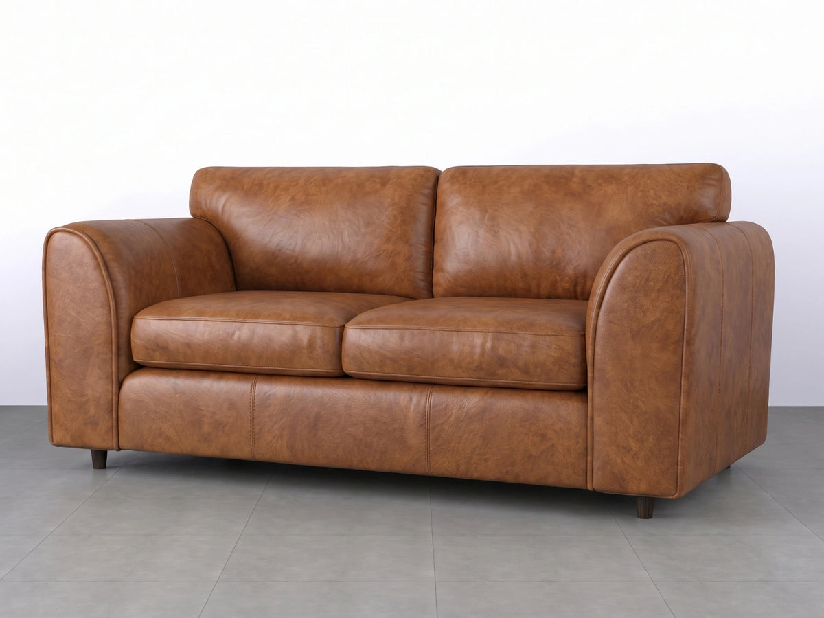Brown Dillon full back leather sofa set with plush cushions and wooden legs, featuring a modern design by Gamzo Outlet.