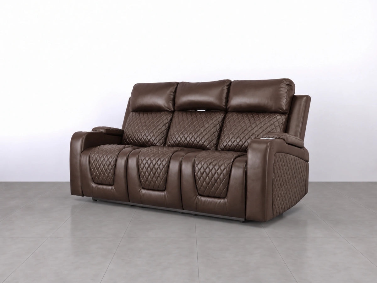 Brown Model B electric recliner sofa by Gamzo Outlet, 3-seater with plush cushions and modern design.