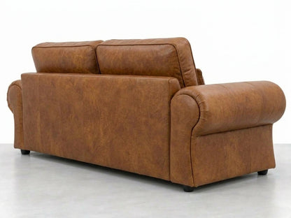 Brown leather 3-seater sofa from Gamzo Outlet's Wilcot full back leather sofa set, showcasing plush cushions and elegant design.