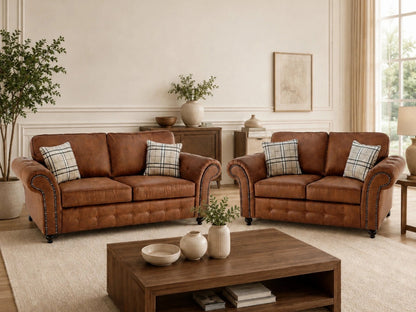 Brown leather 3-seater sofa from Gamzo Outlet Oakland full back leather sofa set, showing plush cushions and elegant design.