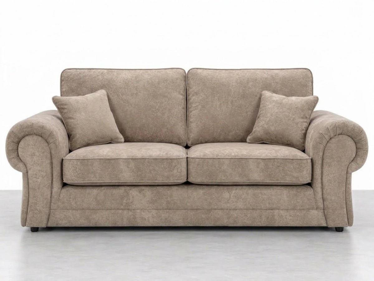 Cream leather 3-seater sofa from Gamzo Outlet's Wilcot Full Back Leather Sofa Set, showcasing plush cushioning and elegant design.
