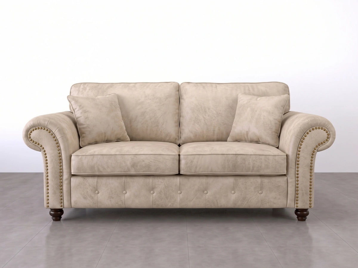 Cream leather 3-seater sofa from Gamzo Outlet Oakland Full Back Leather Sofa Set, showcasing plush cushioning and elegant design.