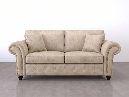 Cream leather 3-seater sofa from Gamzo Outlet Oakland Full Back Leather Sofa Set, showcasing plush cushioning and elegant design.