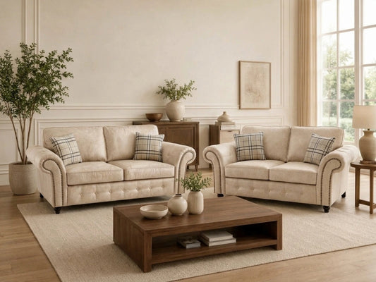 Cream leather 3-seater sofa from Gamzo Outlet Oakland full back leather sofa set, showcasing plush cushions and elegant design.