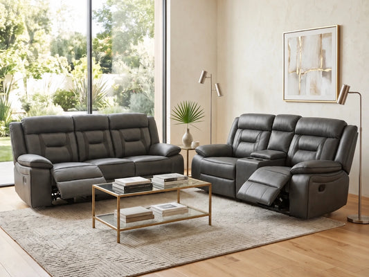 Grey Model N electric recliner sofa by Gamzo Outlet, showing a 3-seater sofa with plush cushioning and modern design.