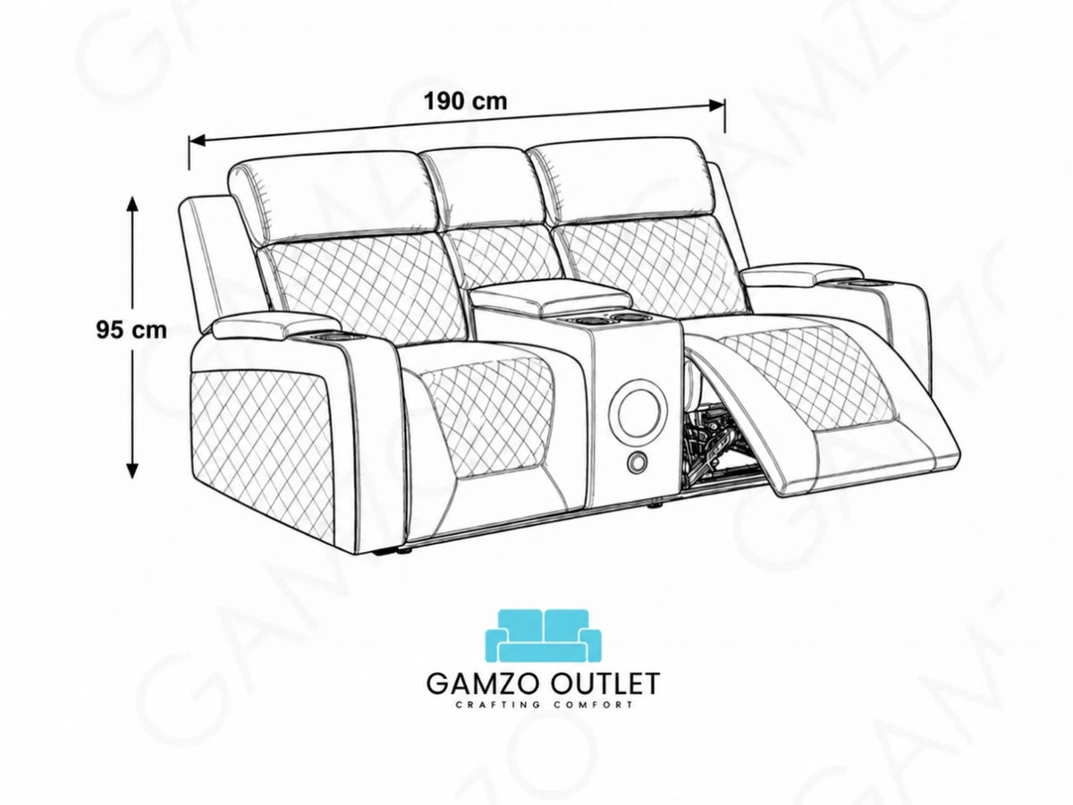 Grey Model B electric recliner sofa from Gamzo Outlet, showing the 3-seater design with plush cushions and modern style.