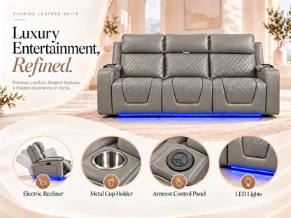 Grey Model B electric recliner sofa from Gamzo Outlet, showing a 3-seater with plush cushions and modern design.