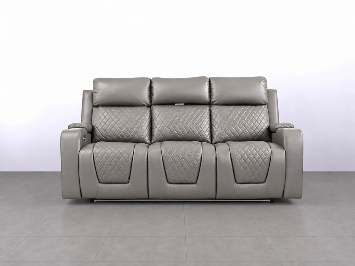 Grey Model B electric recliner sofa by Gamzo Outlet, featuring a 3-seater design with plush cushions and modern style.