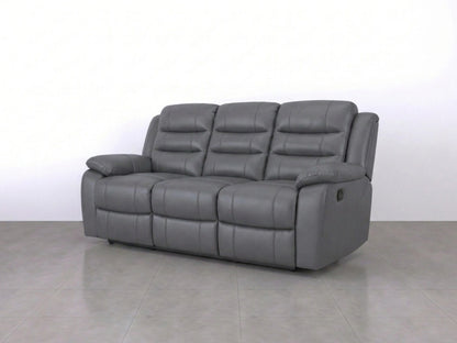 Grey Model R recliner sofa from Gamzo Outlet, featuring a plush 3-seater with comfortable cushioned seats and armrests.