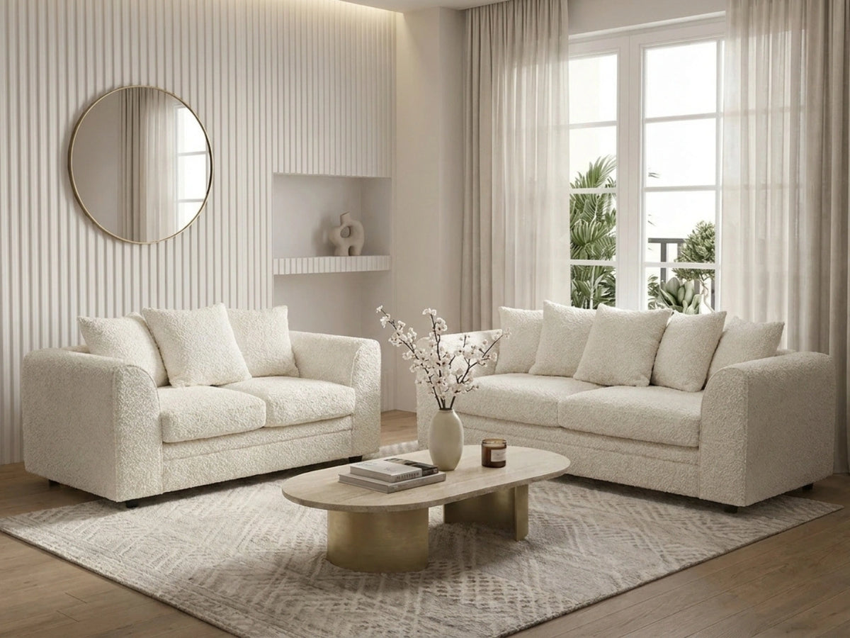 Boucle Fabric Scatter Back Sofa Set