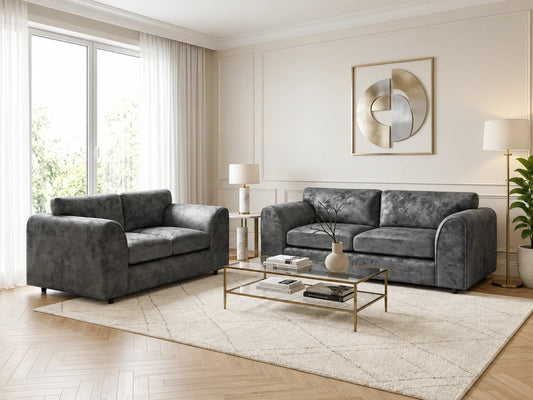 Crushed Velvet Full Back Sofa Set