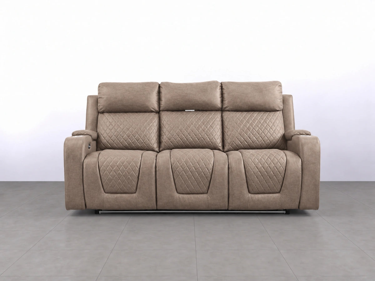 Mocha two-seater Model B electric recliner sofa by Gamzo Outlet with plush cushions and modern design.
