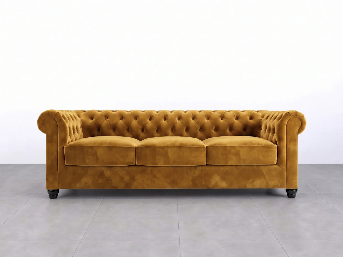 Mustard plush velvet sofa set, 3-seater from Gamzo Outlet, featuring soft fabric and elegant design.
