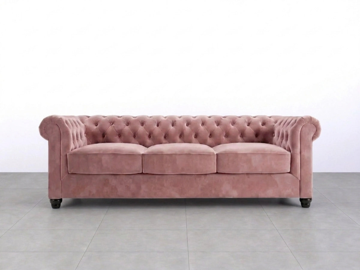 Pink plush velvet sofa set featuring a 2-seater design with elegant tufted details by Gamzo Outlet.