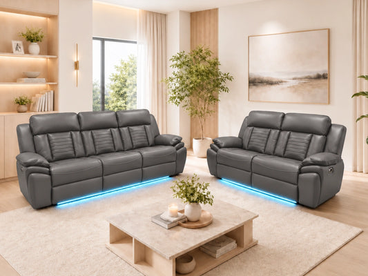Grey Model A electric recliner 3-seater sofa by Gamzo Outlet, showcasing plush fabric and built-in reclining features.