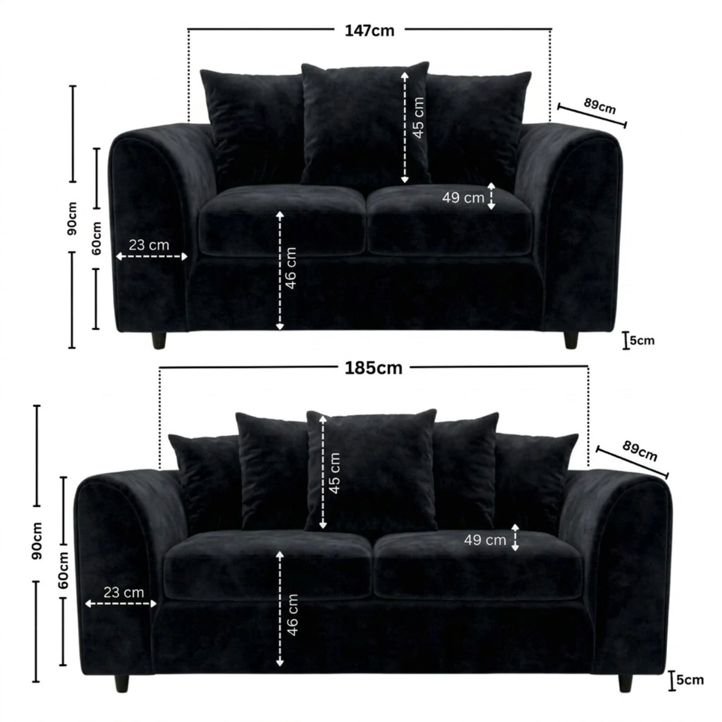 3 + 2 seater black