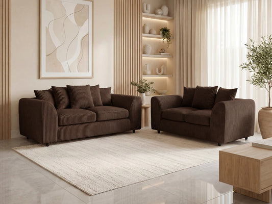 Jumbo Cord Fabric Scatter Back Sofa Set
