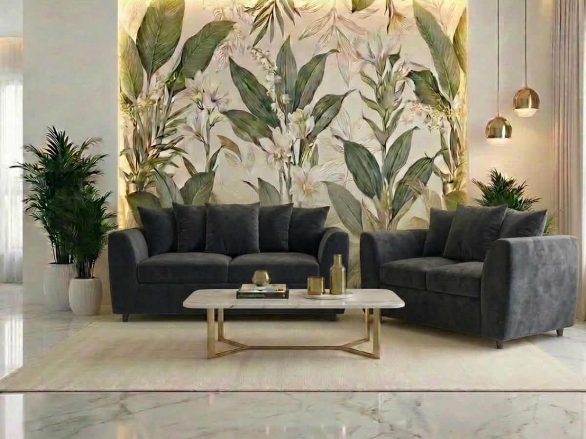 Plush Fabric Scatter Back Sofa Set