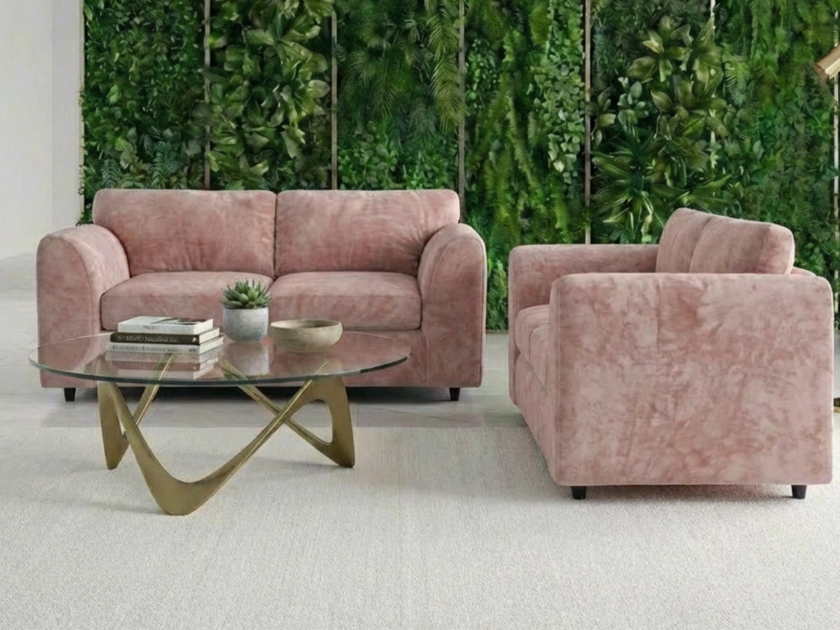 Plush Velvet Fabric Full Back Sofa Set