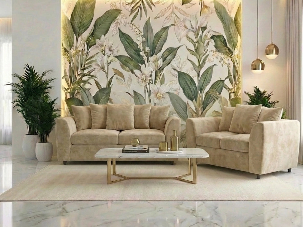 Plush Fabric Scatter Back Sofa Set