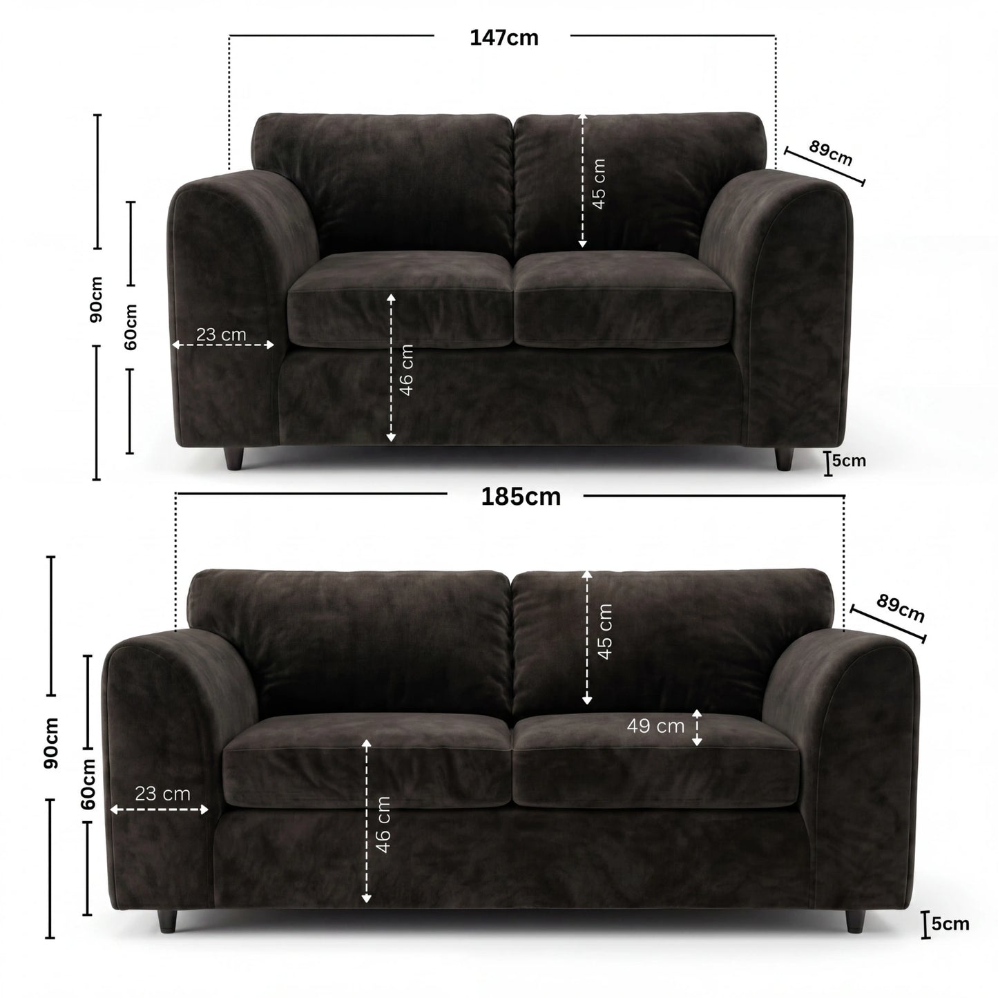 3 + 2 seater Black